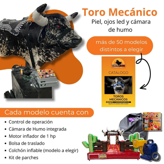Toro Mecánico Piel, Ojos Led y Cámara de Humo