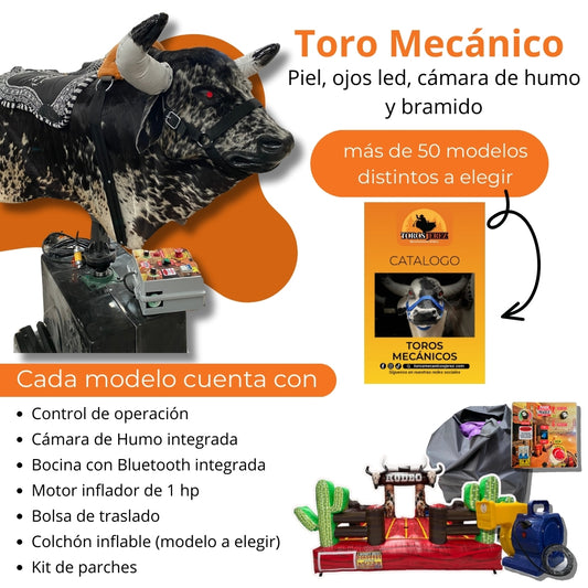 Toro Mecánico Piel, Ojos Led, Cámara de Humo y Bramido