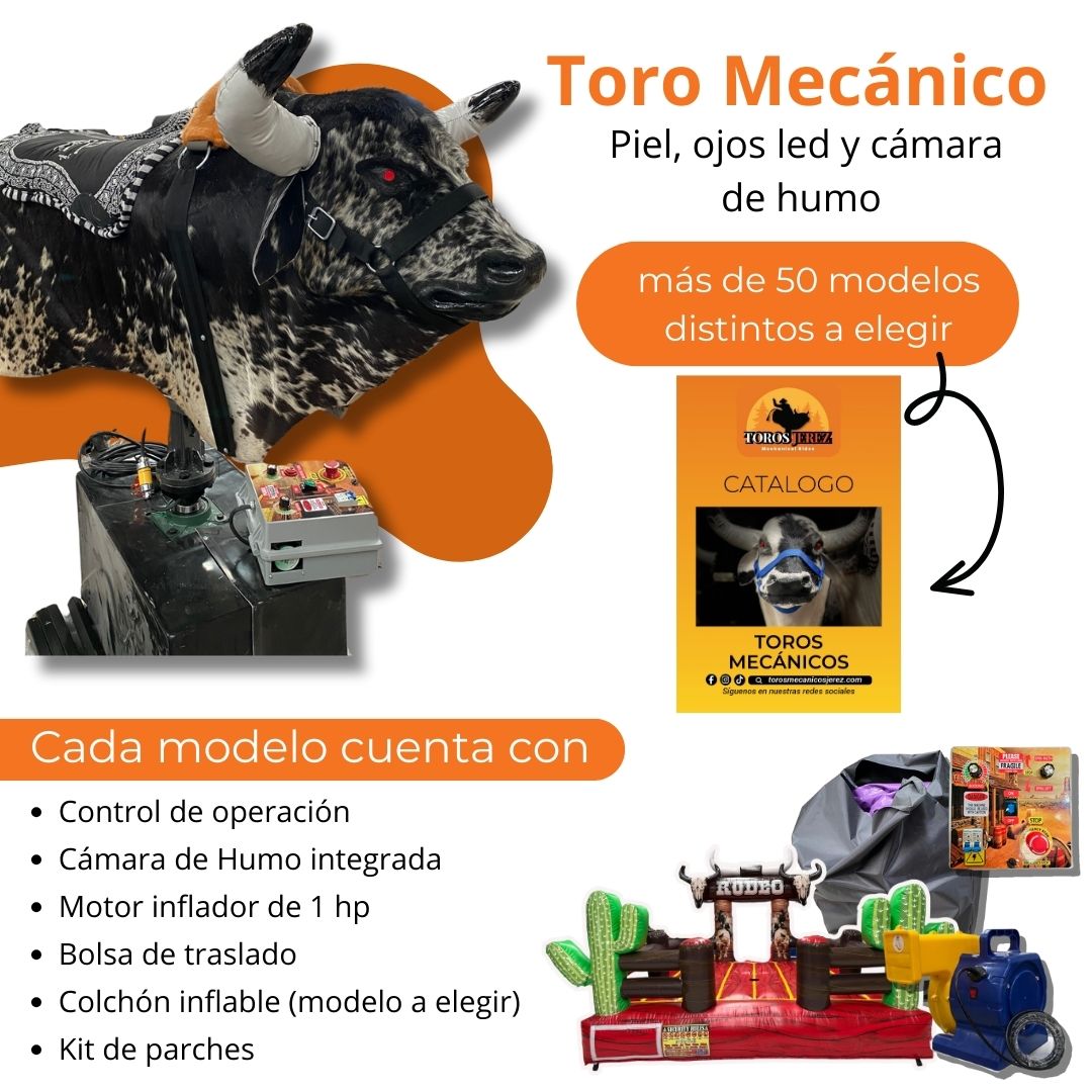 Toro Mecánico Piel, Ojos Led y Cámara de Humo