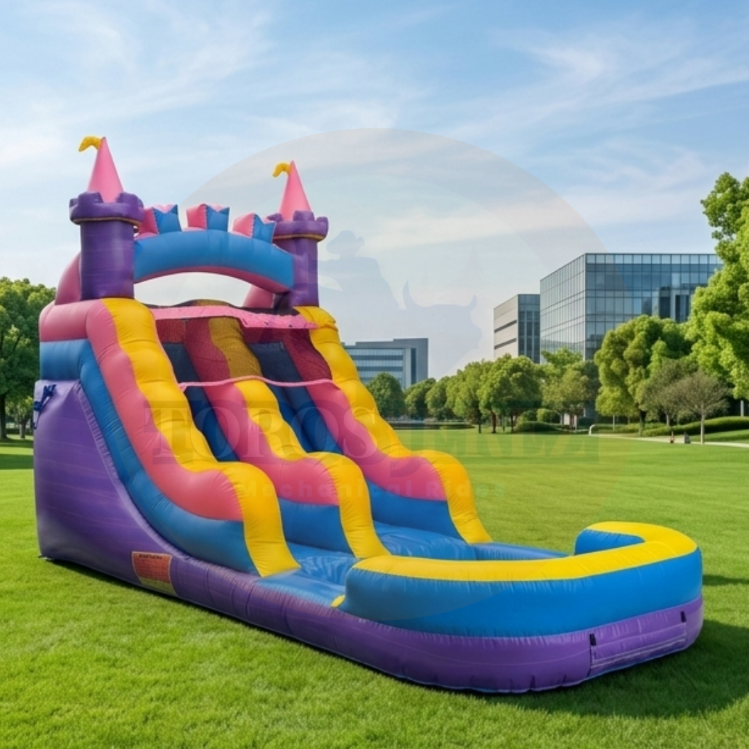 Water Slide Comercial Castillo Doble Línea con Alberca | Inflable 23x11x16 ft | Toros Jerez